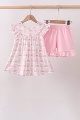 Pink bow castle ruffle shorts set - Aaria Tees