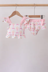 Pink bow castle ruffle 2pc swimsuit - Aaria Tees
