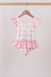 Pink bow castle ruffle one-piece swimsuit - Aaria Tees
