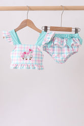 Green plaid horse applique 2pc swimsuit - Aaria Tees