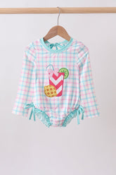Green plaid horse applique rashguard - Aaria Tees