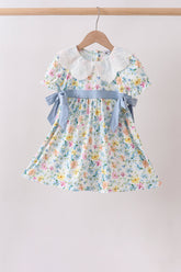 Blue Floral Lace Dress - Aaria Tees