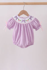 Lavender Smocked Embroidered Bow Jacquard Bubble - Aaria Tees