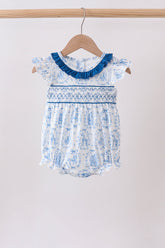Blue Castle Smocked Ruffle Bubble - Aaria Tees