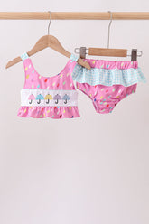 Hot Pink Umbrella Embroidered UPF Swim Set - Aaria Tees
