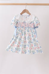 Blue Floral Smocked Dress - Aaria Tees