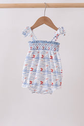 Blue Sailboat Smocked Bubble - Aaria Tees