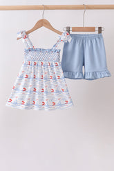 Blue Sailboat Smocked Set - Aaria Tees