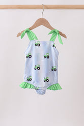Blue Tractor Stripe UPF Swim One-Piece - Aaria Tees