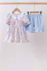 Blue Hydrangea Smocked Pearl Set - Aaria Tees