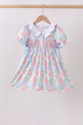 Blue Hydrangea Smocked Pearl Dress - Aaria Tees