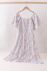 Blue Hydrangea Smocked Women Dress - Aaria Tees