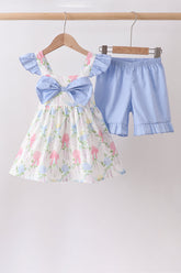 Blue Hydrangea Ruffle Bow Set - Aaria Tees