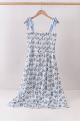 Blue Beach Smocked Women Dress - Aaria Tees