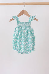 Sage Floral Smocked Bubble - Aaria Tees