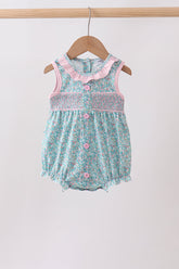 Green Floral Smocked Bubble - Aaria Tees