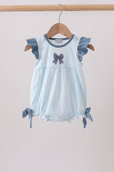 Blue Plaid Embroidered Bow Bubble - Aaria Tees