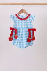 Blue Apple Appliqué Gingham Bubble - Aaria Tees