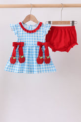 Blue Apple Appliqué Gingham Bloomer Set - Aaria Tees