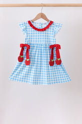 Blue Apple Appliqué Gingham Ruffle Dress - Aaria Tees