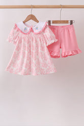 Pink Rose Apple Embroidery Ruffle Dress - Aaria Tees