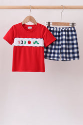 Navy Apple Smocked Gingham Set - Aaria Tees