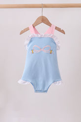 Blue pencil bow embroidery ruffle bubble - Aaria Tees
