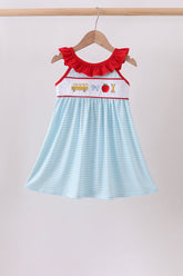 Blue Apple Pencil Embroidered Dress - Aaria Tees