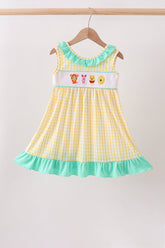 Mustard Honey Bear Embroidered Dress - Aaria Tees
