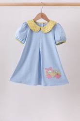Blue Bus Floral Applique Dress - Aaria Tees