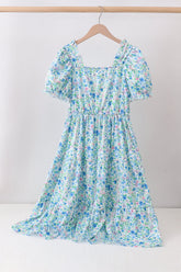 Blue Floral Tiered Women Dress - Aaria Tees