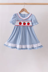 Blue Apple Embroidered Dress - Aaria Tees