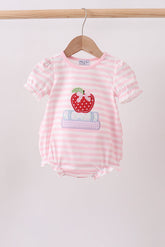 Pink Stripe Apple Book Applique Bubble - Aaria Tees