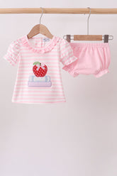 Pink Stripe Apple Book Applique Bubble - Aaria Tees
