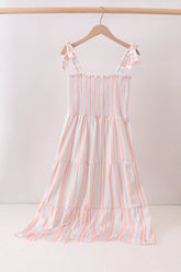 Multicolored Stripe Smocked Tiered Women Dress - Aaria Tees