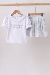 Blue Faith Quote Embroidered Ruffle Shorts Set - Aaria Tees