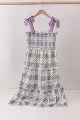 Purple Floral Smocked Women Dress - Aaria Tees