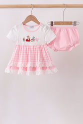 Pink Pencil ABC embroidery gingham bloomer set - Aaria Tees