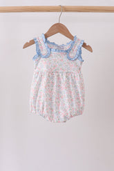 Blue Floral Print Ruffle Bubble - Aaria Tees