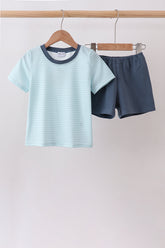 Blue Stripe Shorts Set - Aaria Tees