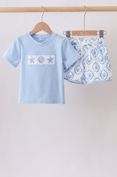 Blue Shells Embroidered Shorts Set - Aaria Tees