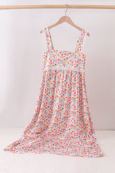 Coral Floral Print Mom Lace Dress - Aaria Tees