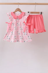 Pink Floral Ruffle Shorts Set - Aaria Tees