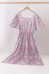 Blue Floral Print Mom Dress - Aaria Tees