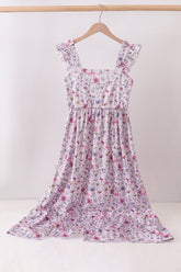 Purple Garden Ruffle Mom Dress - Aaria Tees