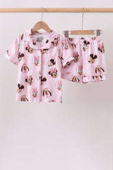 Pink character bamboo pocket pajama set - Aaria Tees