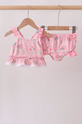 Pink Floral Ruffle 2pc Swimsuit - Aaria Tees