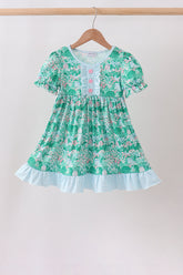 Green house floral Ruffle Dress - Aaria Tees