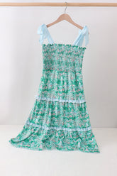 Green house floral Smocked Tiered Mom Dress - Aaria Tees
