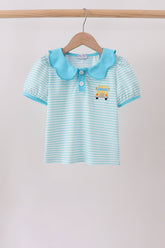 Blue Stripe School Bus Embroidered Top - Aaria Tees